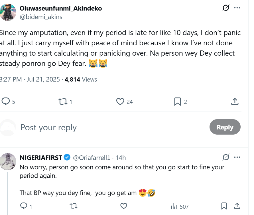 "Since My Amputation, Even If My Period Is Late, I Don’t Panic" +234 Amputee, Funmi , Embraces Life with Humor